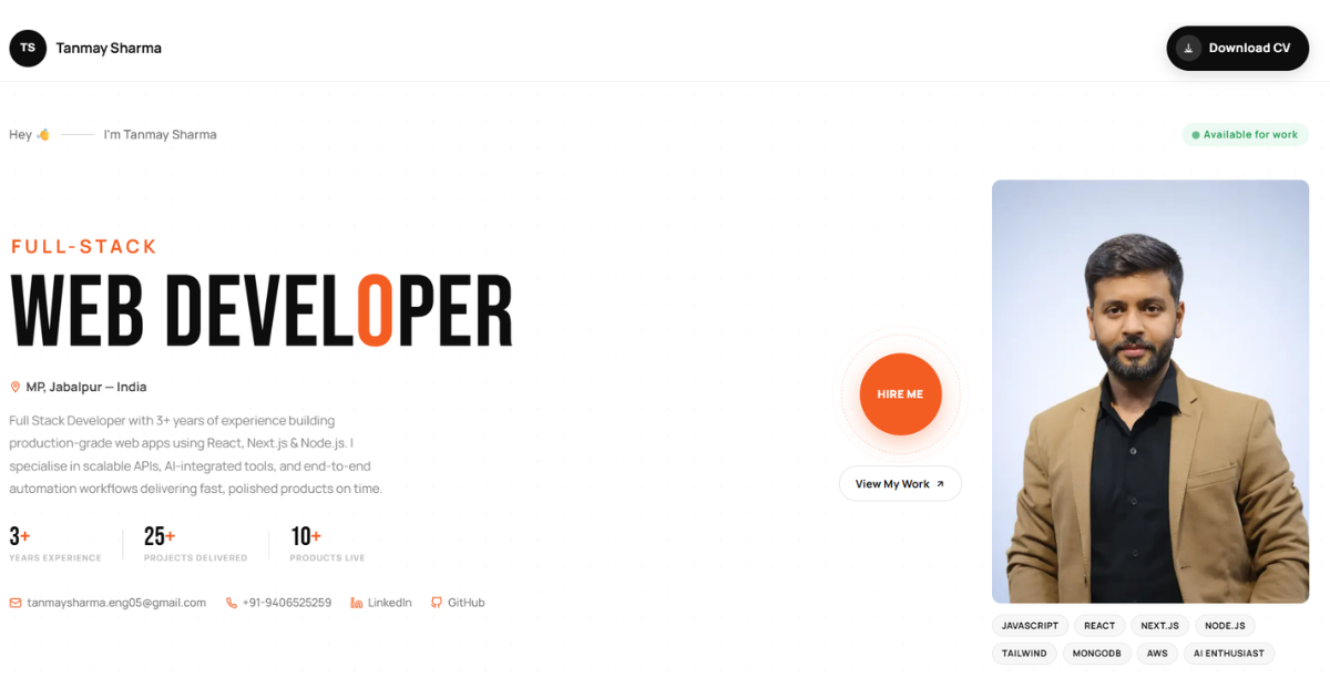 Tanmay Sharma — Full Stack Web Developer in Jabalpur, India